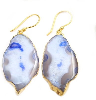 G-Vogue Gorgeous Designer Party Wear Gold Electroplated Earring Natural Blue Agate Brass Drops & Danglers