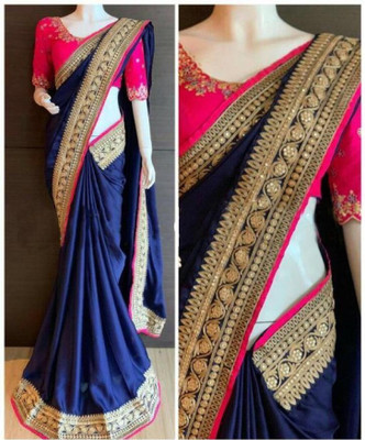 monoria Embroidered Bollywood Silk Blend Saree(Blue)