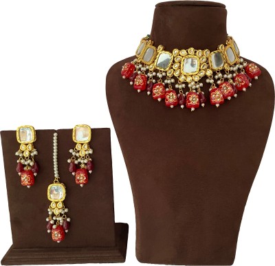 Nuhatraders Metal, Glass, Alloy Gold-plated Red, Gold, White Jewellery Set(Pack of 1)