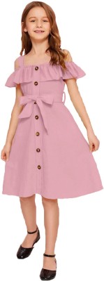 BHOOLKU Baby Girls Midi/Knee Length Casual Dress(Pink, Sleeveless)