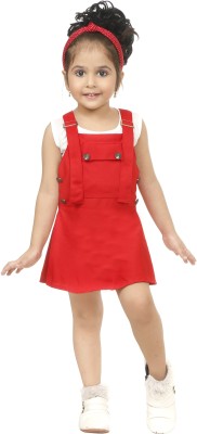 smartbazar Baby Girls Midi/Knee Length Casual Dress(Red, Cap Sleeve)