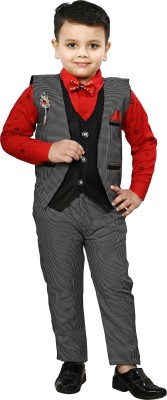 Fashion 4 Ever Boys Festive & Party Shirt, Waistcoat and Pant Set(Red Pack of 1)