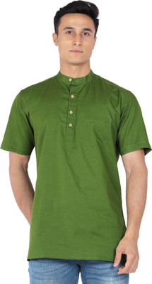 MOUYAL ART Men Solid Straight Kurta(Green)