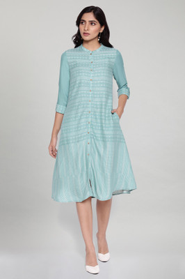 W Women Geometric Print A-line Kurta(Grey)