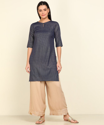 W Women Printed Straight Kurta(Blue)