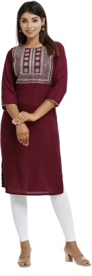 Kurtiwalas Women Embroidered Straight Kurta(Maroon)