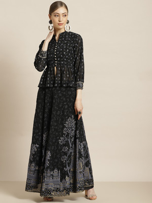 Juniper Printed Stitched Lehenga Choli(Black)