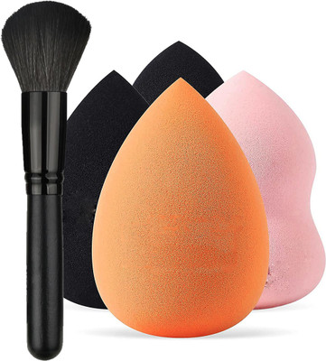 adbeni Powder Foundation Concealer Blush Eye Shadow Makeup Brush With Multi Shapped Beauty Blender, Multicolor, Set of 5