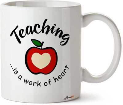 FirseBUY Teaching is a Work of Heart Quotes Printed Ceramic Cup Gift for Teacher’s Day, White 11 Oz Ceramic Coffee Mug(325 ml)