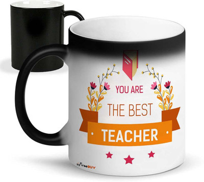FirseBUY You are The Best Teacher Cute Printed Ceramic Color Changing Coffee Cup Gift for Teacher’s Day, Black 11 Oz Ceramic Coffee Mug(325 ml)