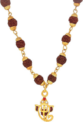 Devora shiv rudraksha Studded Chain with ganesh pendent locket for mens & boys Gold-plated Plated Stainless Steel Chain