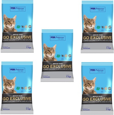 Petcrux Go Exclusive Scoopable Montonite Jasmine Cat Litter in Reusable Jute Bag (Pack of 5-25 Kg) Pet Litter Tray Refill