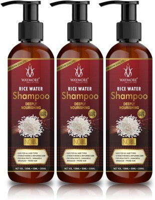 WAYMORE Rice Water Shampoo 600ml Helps for Hair Grow Long, Damage Hair, Hairfall Control Suitable for All Hair Types No Sulphate, Parabens, Silicones, Synthetic Color, PEG Pack of 3 (200ml Each)(600)