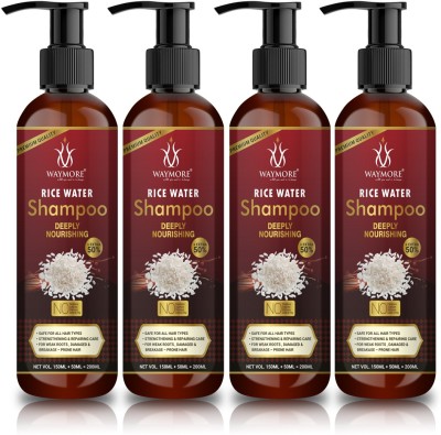 WAYMORE Rice Water Shampoo 800ml Helps for Hair Grow Long, Damage Hair, Hairfall Control Suitable for All Hair Types No Sulphate, Parabens, Silicones, Synthetic Color, PEG Pack of 4 (200ml Each)(800)