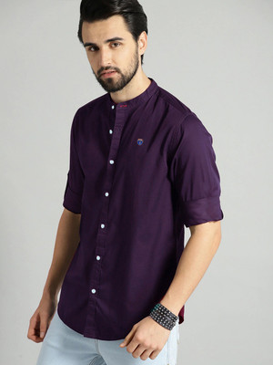 XENOR Men Solid Casual Purple Shirt