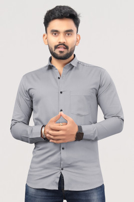 BLUE FER FASHION Men Solid Casual Grey Shirt