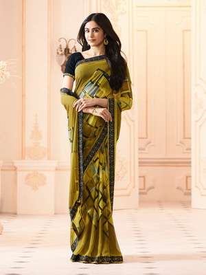 V And V Shop Printed Bollywood Georgette Saree(Multicolor)