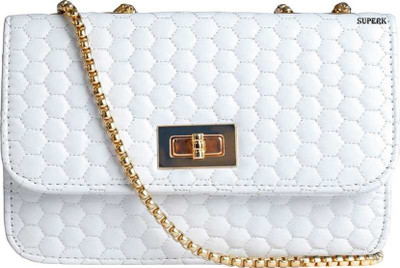 SuperK White Sling Bag Sup. Stylish Textured White Sling bag for women&Girls (Sup._Faux_Bag) 2L Sling bag