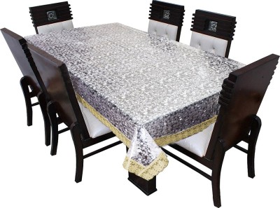 HOMECROWN Self Design 6 Seater Table Cover(Clear, Transparent, Golden, Plastic, PVC)