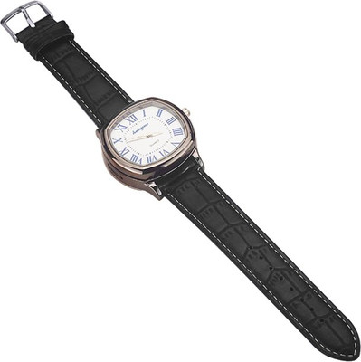 Huayue Semi Formal Analogue Dial USB Rechargeable Business Class Watch Lighter For Men & Boys| Quartz Movement Black Leather Strap And Heavy Alloy Silver Case | Windproof And Flameless Cigarette Lighter, USB Cable(Black Silver)