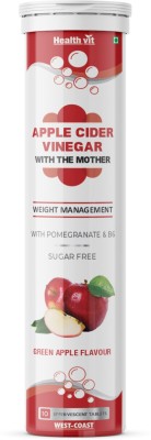 HealthVit Apple Cider Vinegar 500mg | Pomegranate & B6 10 Effervescent Tablets Green Apple(10 No)