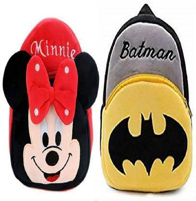 Bluemoon AVK_Combo of 2 red minnie, grey batman_1424 10 L Backpack(Red, Black)