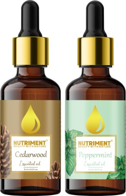 Nutriment Peppermint and Cedarwood Essential Oil, 15ml each, PACK OF 2(30 ml)