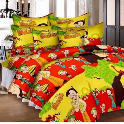 Aradhya Products 140 TC Microfiber Double 3D Printed Flat Bedsheet(Pack of 1, Orange)