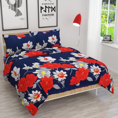 hansika textiles 120 TC Microfiber Double Floral Flat Bedsheet(Pack of 1, Blue)