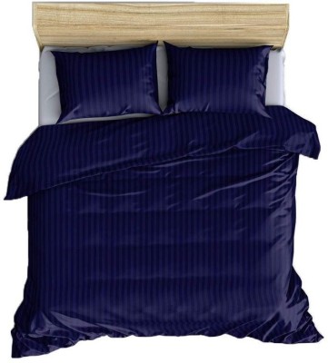 BELVOSTUM 180 TC Microfiber Double Striped Flat Bedsheet(Pack of 1, Navy Blue)