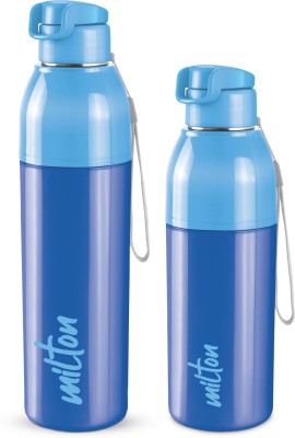 MILTON Steel Convey 600 Insulated Inner Stainless Steel Water Bottle,Set of 2,Black,Cyan 520 ml Bottle(Pack of 2, Black, Blue, Steel)