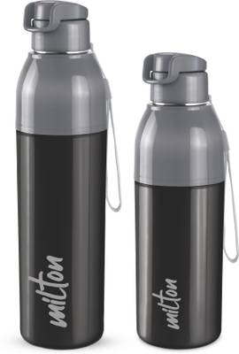 MILTON Steel Convey 600/900 Insulated Inner Stainless Steel Water Bottle,Set of 2, Black 1150 ml Bottle