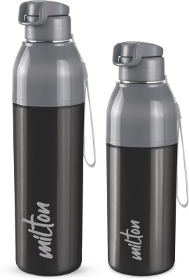 MILTON Steel Convey 600/900 Insulated Inner Stainless Steel Water Bottle,Set of 2, Black 1150 ml Bottle(Pack of 2, Black, Steel)