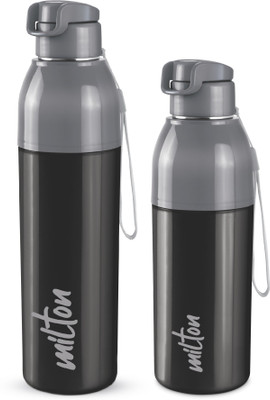MILTON 1150 ml Steel Bottle(Pack of 2, Black)