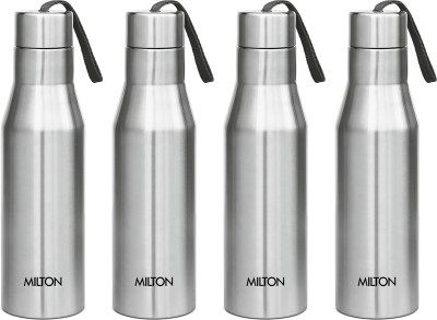 MILTON Super 1000 Single Wall Stainless Steel Bottle, Set of 4, 1000 ml Each, Silver 1000 ml Bottle(Pack of 4, Silver, Steel)