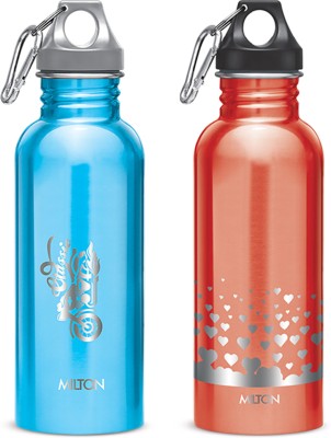 MILTON Alive 750 Stainless Steel Water Bottle, Set of 2, 750 ml Each, Cyan, Red 750 ml Bottle(Pack of 2, Blue, Red, Steel)