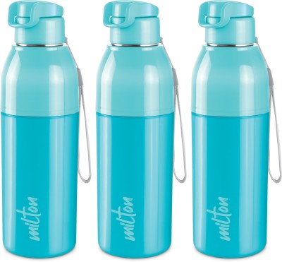 MILTON Steel Convey 600 Insulated Inner Stainless Steel Water Bottle, Set of 3, Cyan 520 ml Bottle(Pack of 3, Blue, Steel)