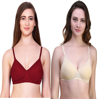 pemi padded Women T-Shirt Heavily Padded Bra(Beige, Maroon)