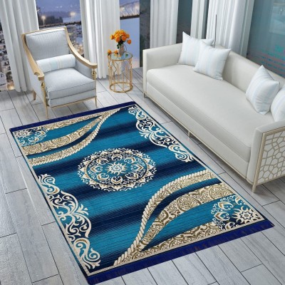 AmunFly Blue Velvet Carpet(4 ft,  X 7 ft, Rectangle)