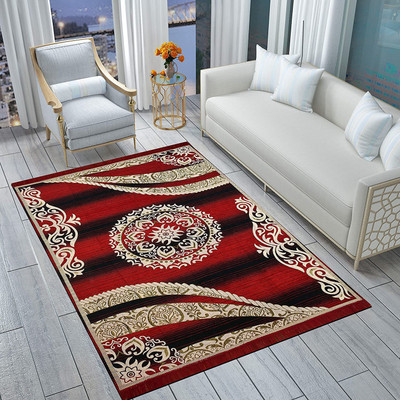 AmunFly Maroon Cotton Carpet(5 ft,  X 7 ft, Rectangle)