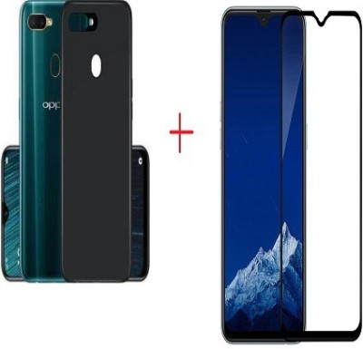 NIMMIKA ENTERPRISES Back Cover for oppo a12/realme u1/2 pro back cover & tempered glass 11d(Transparent, Black, Shock Proof, Pack of: 1)