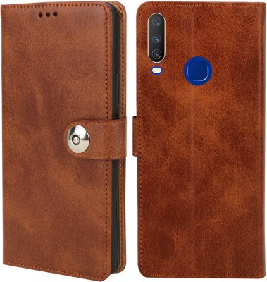 MG Star Flip Cover for Vivo Y12 PU Leather Button Case Cover with Card Holder and Magnetic Stand(Brown, Shock Proof, Pack of: 1)