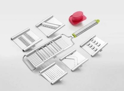 Valashiv 6 in 1 Stainless Steel Grater and Slicer-268 Vegetable Cutter/French Fries Cutter/Potato Potato Chips Cutter(Silver) Vegetable Slicer Chips Chopper Cutter Slicer and Grater with Handle Vegetable & Fruit Grater & Slicer(1Grater & Slicer, 5 blade)