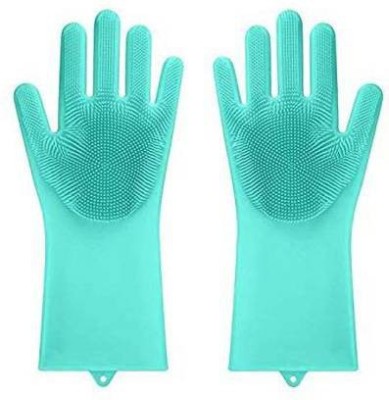 Prachi Reusable Rubber Silicon Household Safety Wash Scrubber Heat Resistant Kitchen Gloves for Dish washing, Cleaning, Gardening hand gloves for kitchen Wet and Dry Glove(Free Size)