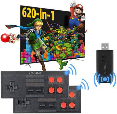 8 Bit Wireless Video Game Set for tv Gaming for 2 Players with 620 Games Installed | Wireless Two Player Tv Led LCD Video Gaming Console | Best Birthday Gift for Kids (Multicolor) Black Edition