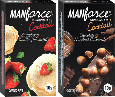 MANFORCE Cocktail Combo Pack (Hazelnut & Chocolate And Strawberry & Vanilla) Condom (Set Of 2, 20 Sheets) For Rs. 113 @ 37 %
