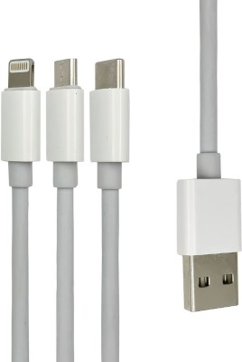 ZINUX Power Sharing Cable 3 A 1.2 m copper briding USB to Lightning, Micro and Type C 3 in 1 multi fast charging cable..(Compatible with iPhone, Android Phone, iPad, All the mobiles, White, One Cable)