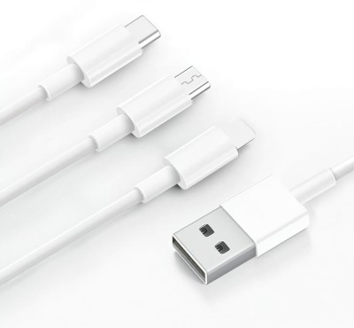 ZINUX Power Sharing Cable 3 A 1.2 m copper briding USB to Lightning, Micro and Type C 3 in 1 multi fast charging cable ..(Compatible with iPhone, Android Phone, iPad, All the mobiles, White, One Cable)