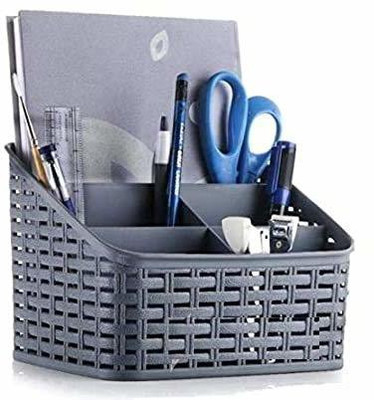 SHOPOBOX 5 Compartments Plastic pen Holder(Grey)