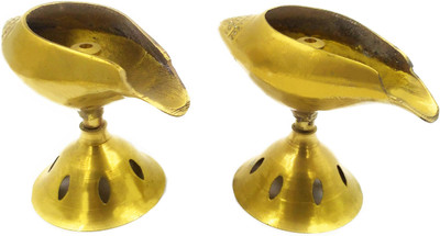 shinde exports brass/pital diya for pooja worship 4x3.14 inches Brass (Pack of 2) Table Diya Set(Height: 3.14 inch)